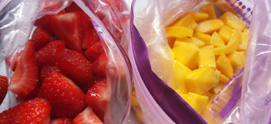Mango and strawberries diced.